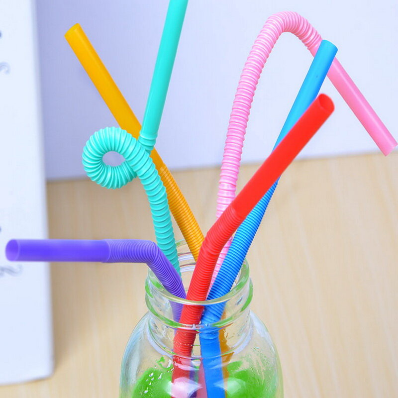 100pcs Flexible Drinking Straw Food Grade Colorful Extra Long Disposabl Straws Cocktail Plastic PP Straws