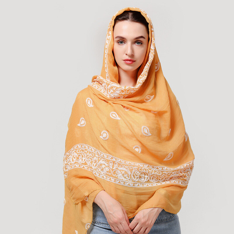 Женский хлопковый шарф с вышивкой, в этническом стиле, 90x180 см