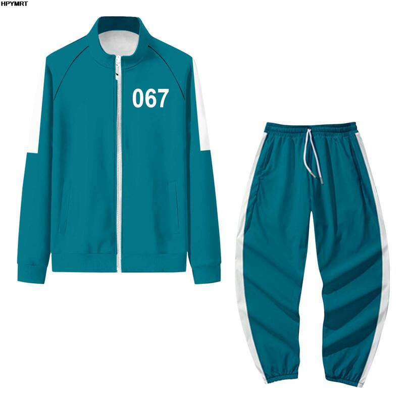 오징어 게임 자켓 바지 라운드 6 남자 여자 의상 코스프레 스포츠 지퍼 카디건 디지털 456 인쇄 포켓 스웨터 세트