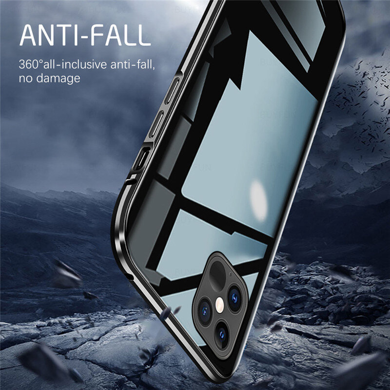Luxe Telefoon Case Voor Iphone X Xr Xs 6 6S 7 8 11 12 13 Plus Mini Se Pro max 2020 360 Dubbel Glas Shell Magnetische Adsorptie Case