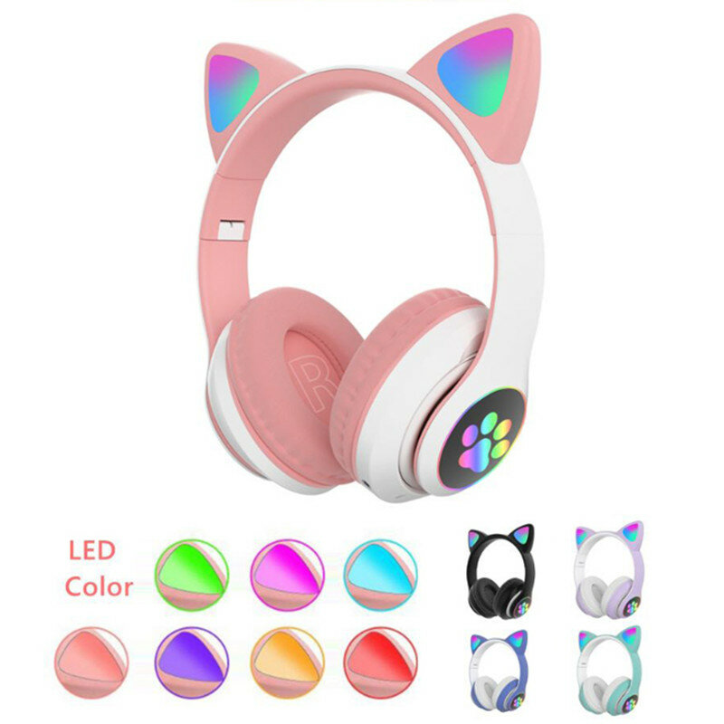 Tws Bluetooth Earphones 5.0 Flash Light Cute Cat Ears Stereo Noise Reduce Music Holiday Gift Wireless Headphones with Microphone