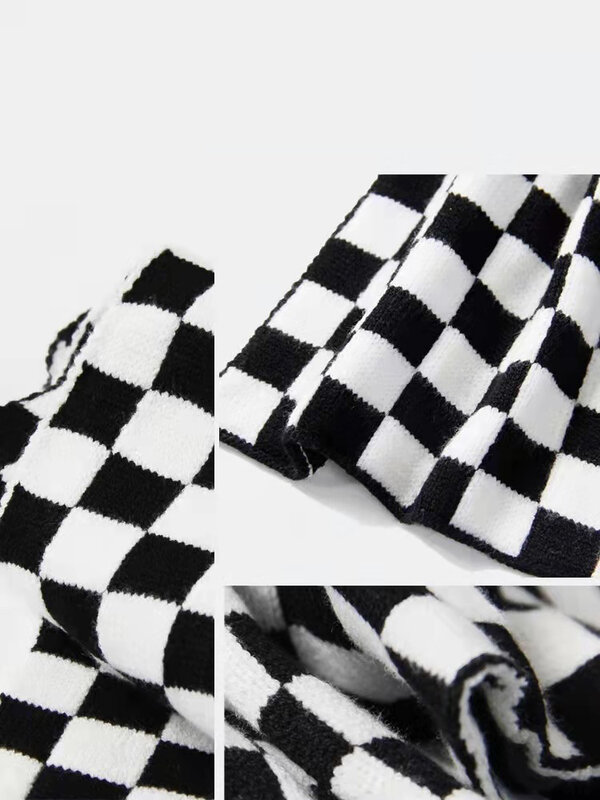 アニメのチェック柄の黒と白のスカーフ,女性用,イブニングウェア,冬用スカーフ