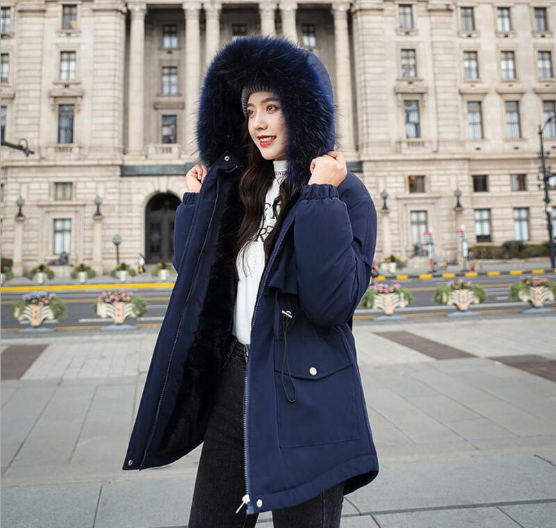 M/3xl mulher com capuz além de veludo inverno parkas tamanho grande casual feminino grosso streetwears algodão acolchoado jaquetas topos k1411
