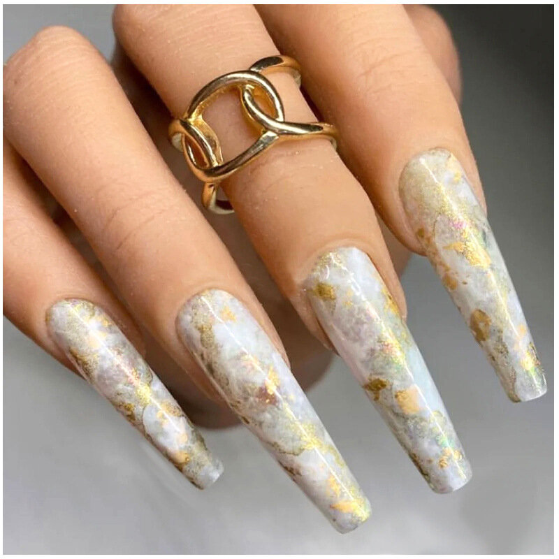 12 siatka paznokci cekiny błyskotka aluminium nieregularne płatki złoty Pigment zdobienie paznokci dekoracje lustro Glitter folie papier