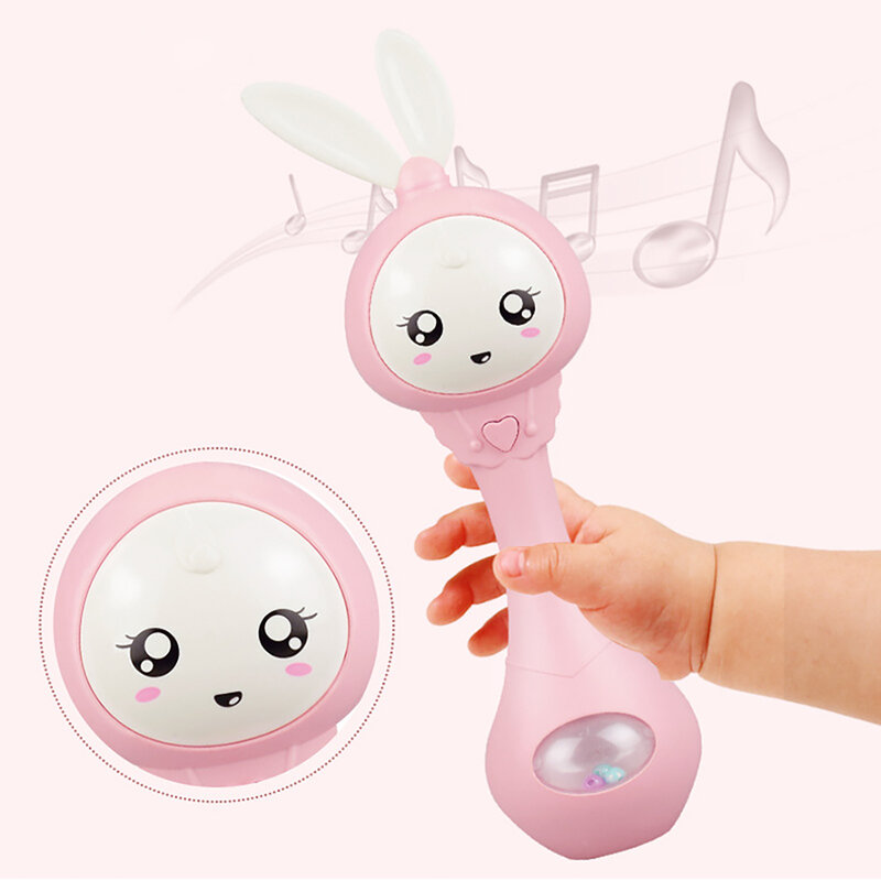 Music Flashing Sand Hammer Rabbit Gum Music Stick Sooth Kids Toys Baby Rattle Toy 0-12 Teether Education Bed Bell