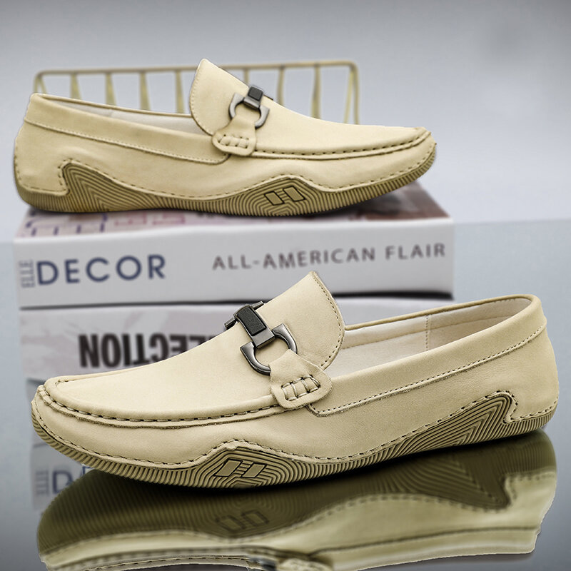 2021 새로운 브랜드 남자 신발 야외 스웨이드 소프트 플랫 캐주얼 신발로 퍼 Moccasins 럭셔리 가죽 슬립 운전 신발 큰 크기