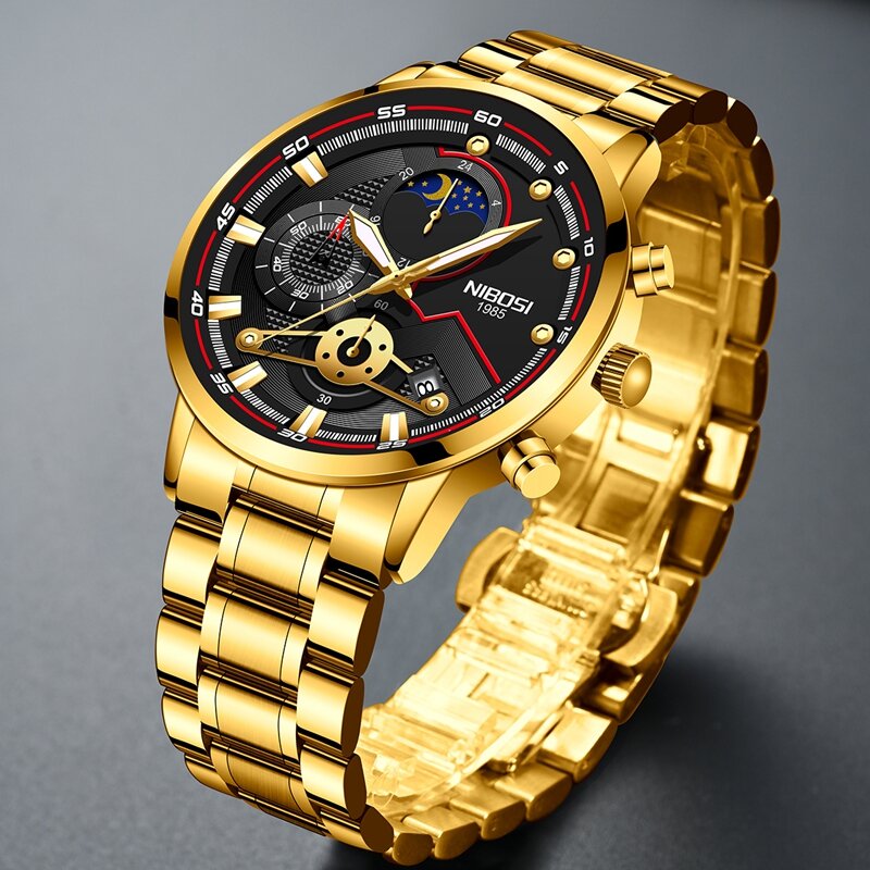 NIBOSI – montre-bracelet de Sport en acier inoxydable pour homme, montre de luxe à Quartz, à la mode