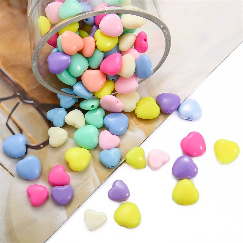 70pcs 12X11mm Mixed Color Heart-shaped Acrylic Beads Spacer Loose Beads For Jewelry Making DIY Bracelet Earring Craft Handmade
