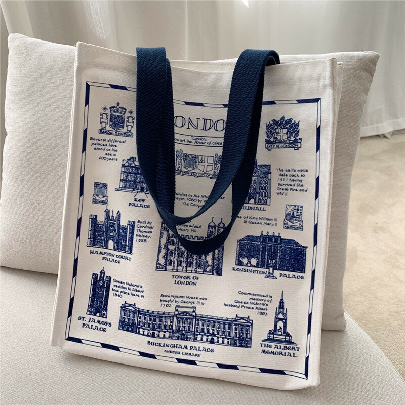 Bolso de lona con diseño Retro de Londres para hombre y mujer, bolsa de hombro para la compra, bolso escolar para estudiantes, 2022