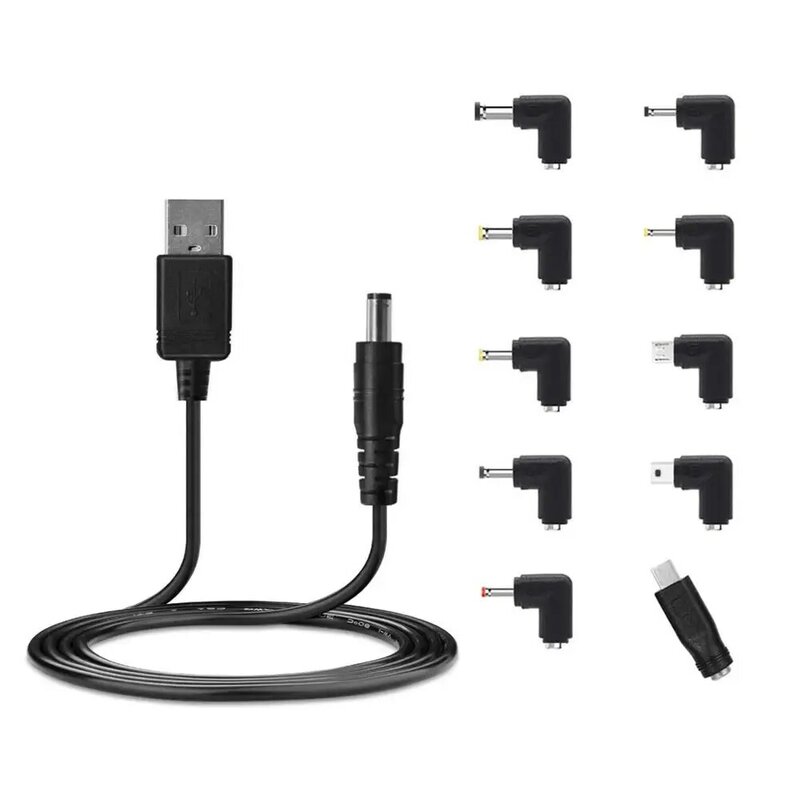 USB to DC 5.5x2.1mm Power Cable with 10 Connectors 5.5x2.5 4.8x1.7 4.0x1.7 4.0x1.35 3.5x1.35 3.0x1.1 2.5x0.7 Micro Type-C Mini