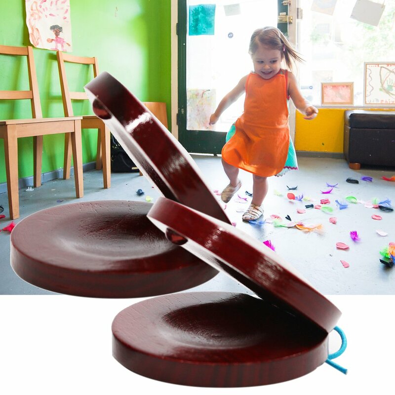 Familiar instrumentos musicais de madeira, castanet vermelho crianças aprendizado de música brinquedos, pratos de madeira para presentes de brinquedos