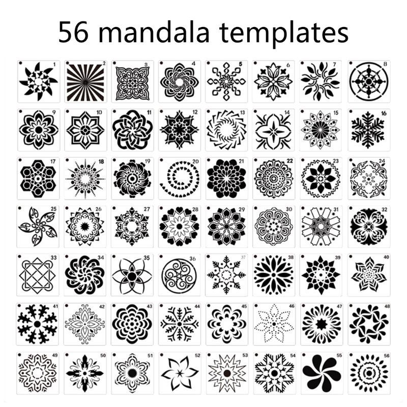 56 Pack Mandala Dot Lukisan Template Stensil Kecil Mandala Template Stensil untuk DIY Proyek Seni Lukisan Batu, lukisan