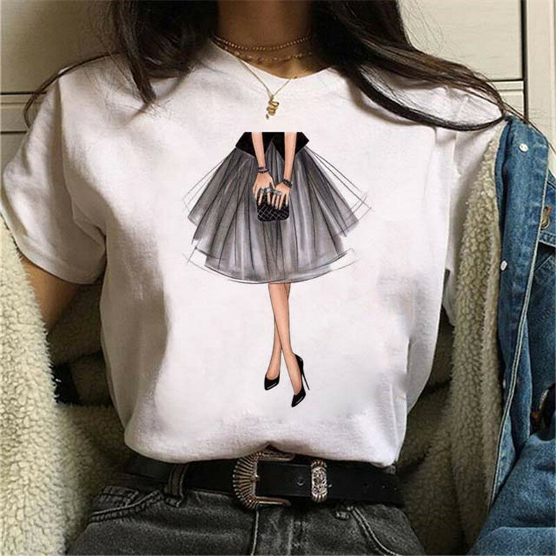 Kaus Estetika Harajuku Wanita Atasan & Kaus Lengan Pendek Print Wanita Pakaian 90S Wanita Kaus Putri Mode, Drop Ship