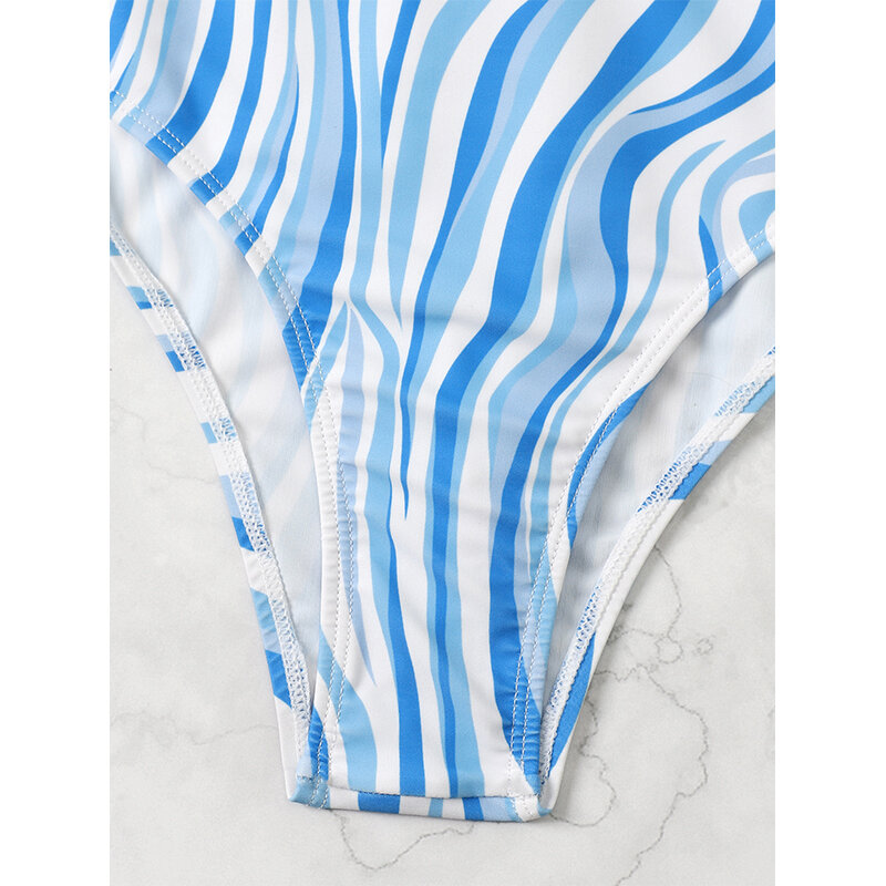 Mossha-bikini bandage con estampado a rayas para mujer, traje de baño de cintura alta, conjunto femenino, 2022