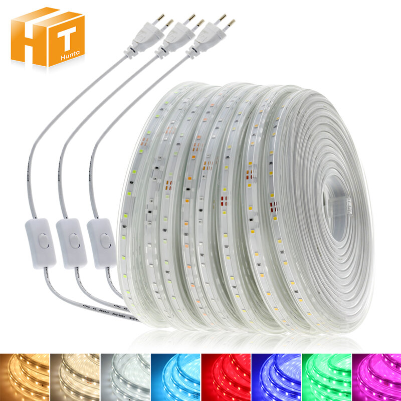 Tira de luces LED de 220V, flexible de alta seguridad, tubo de luces LED de 220V, flexible de alta seguridad de 2835 con brillo en color azul hielo, rosa, rojo, verde y azul, impermeable IP67