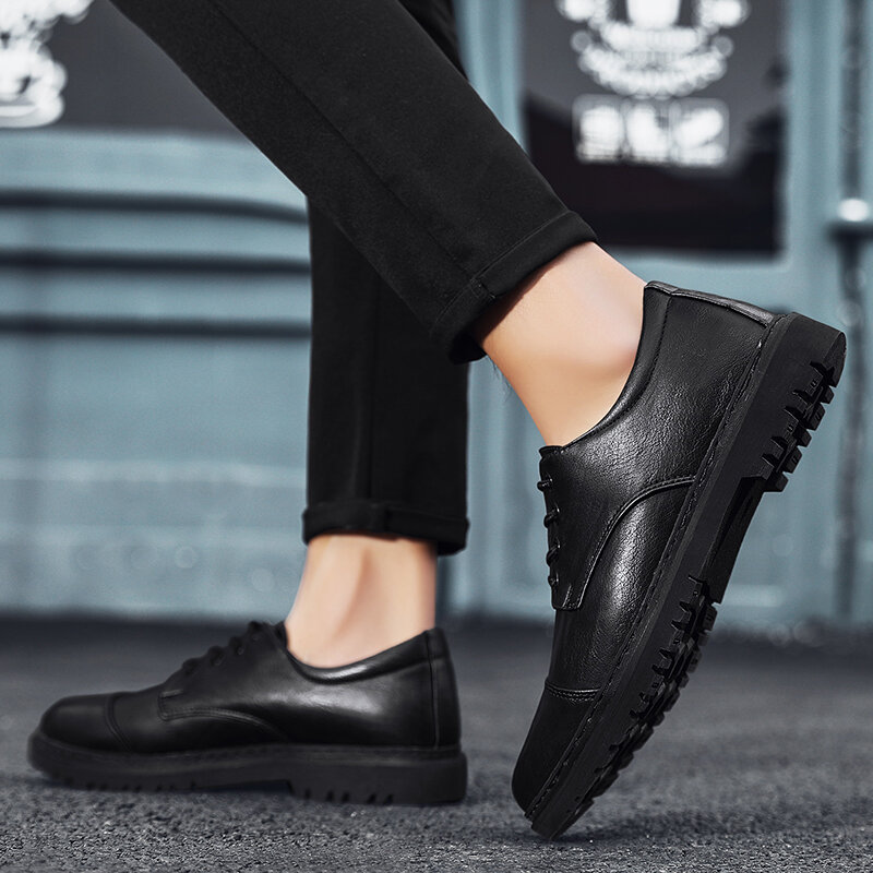Men's Business shoes lace up Casual Leather Shoes Handmade Breathable Men Soft Bottom black Low-Top Shoes men footwear