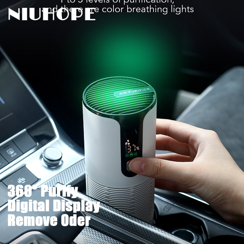 NIUHOPE-purificador de aire para coche, carga inalámbrica de iones negativos, además de formaldehído, humo y olor, limpiador de barra de oxígeno, elimina