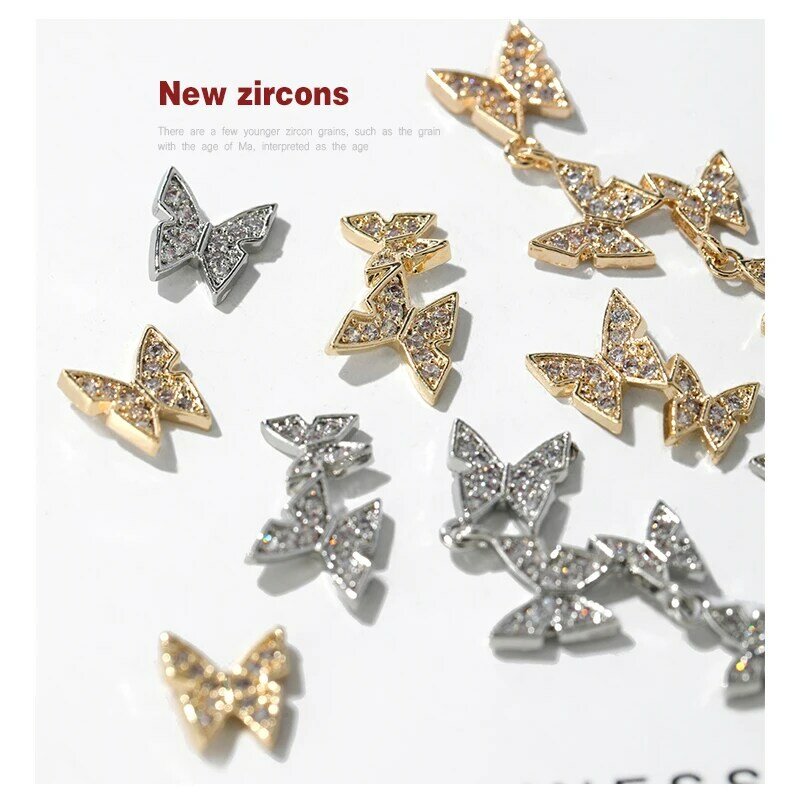 HNUIX – décoration d'ongles papillon en zircon, 2 pièces, flash, strass, gemmes, alliage, nail art