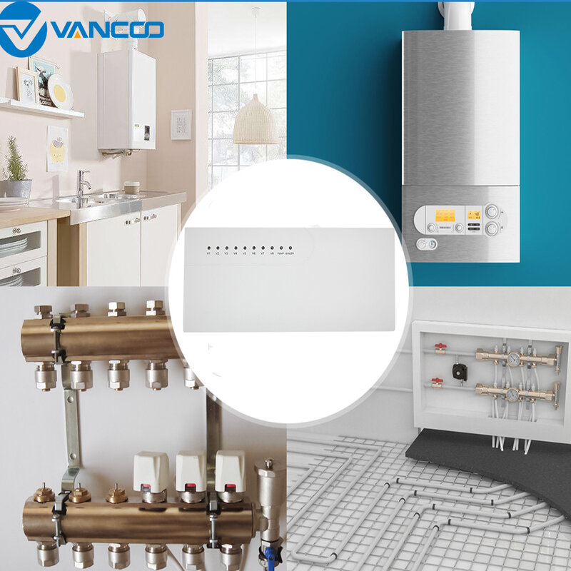 Vancoo Wireless Thermostat CCT-10-X 8 Sub-chamber Wireless Hub Valve LCD Box Indicates 8 Channels Concentrator for Gas Boiler