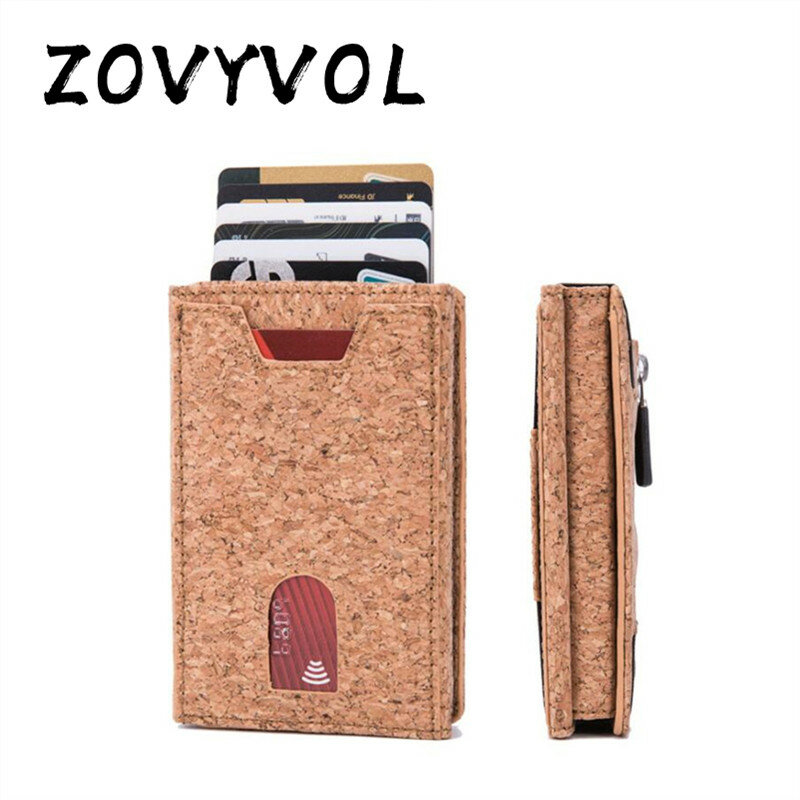 ZOVYVOL-cartera protectora de cuero PU para hombre, bolso multifuncional de fibra de carbono, tarjetero femenino, funda de bloqueo RFID, caja de Metal