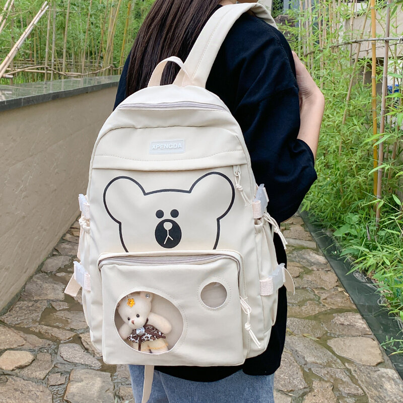 لطيف فتاة سعة كبيرة نقية اللون على ظهره الكورية اليابانية التعاقد نمط الطلاب حقيبة مدرسية حاسوب مضاد للماء حقيبة السفر