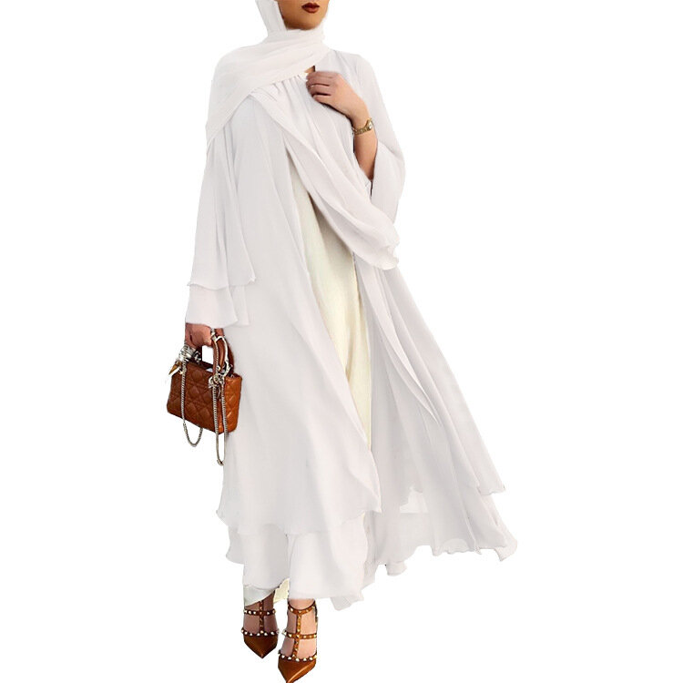 2021 neue Feste Farbe Dubai Muslimischen Kleid Strickjacke Robe Chiffon Langen Rock Islamische Kleidung Plus Größe Muslimischen frauen Kleidung