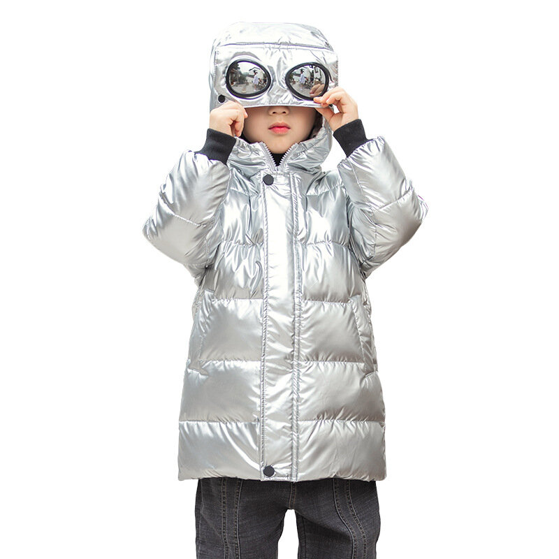 Dzieci uczennice zimowe kurtki dziecięce puchowe płaszcze bawełniane długość odzież dziecięca moda jasna skóra zagęścić kombinezony