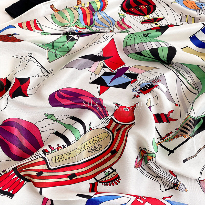 女性用サテンスカーフ,90x90 cm,手動スカーフ,バンダナ,スクエアカラー