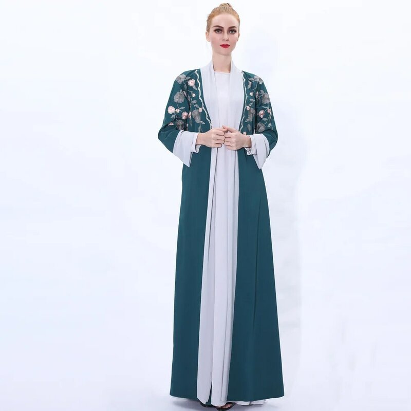 Vestido musulmán con bordado de Ramadán para mujer, cárdigan femenino con costura de gasa, ropa islámica Abaya, novedad de 2021
