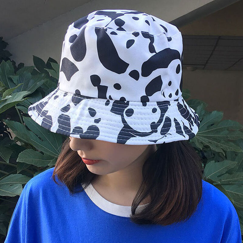 2021 nova moda verão algodão padrão balde chapéu panda vacas pescador chapéu hip hop viagem ao ar livre panamá boné de sol das mulheres dos homens