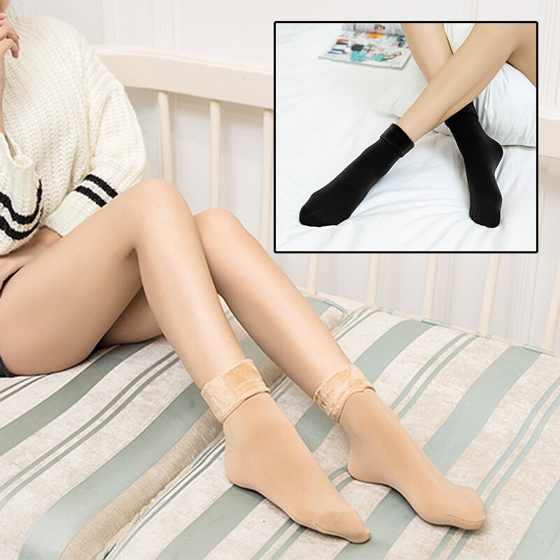 Meias de inverno meias de lã de cashmere térmica grossa e veludo sem costura para homem e mulher