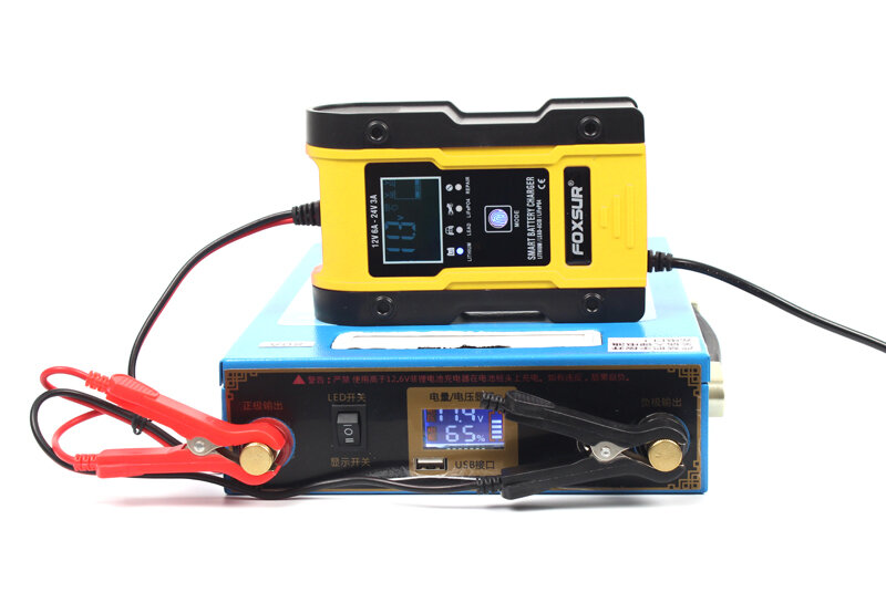 FOXSUR – chargeur rapide et intelligent pour batterie au Lithium, 12V/24V, pour voiture et moto, GEL AGM, batterie au plomb, LiFePO4