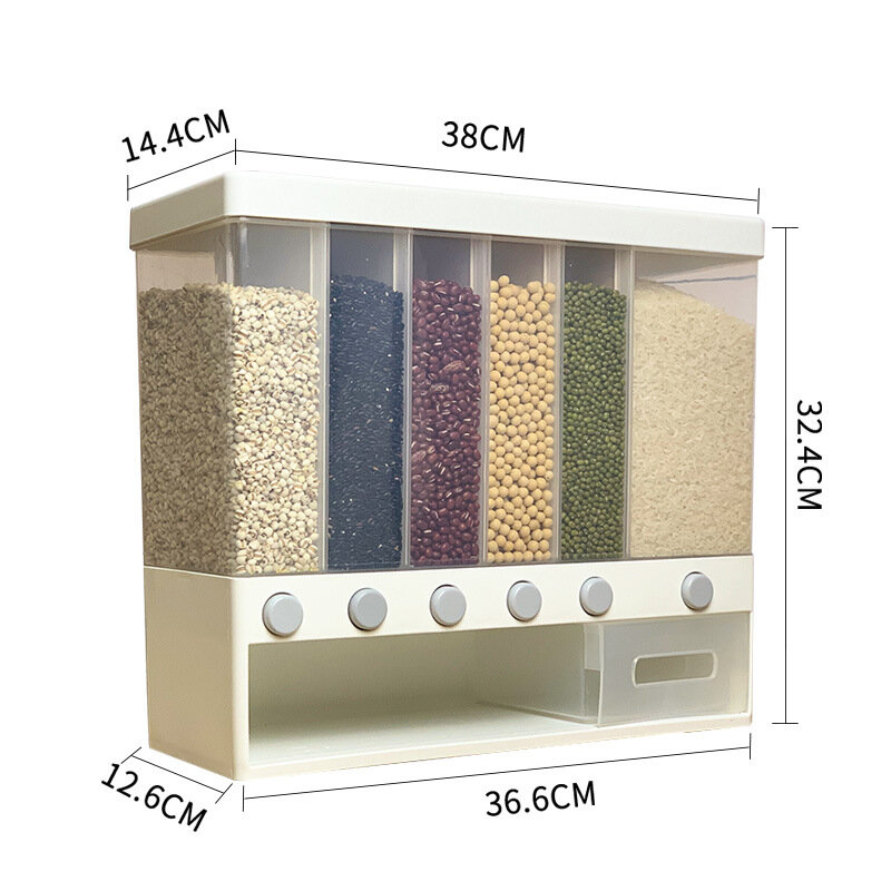 Clasificación de almacenamiento a prueba de humedad e insectos, compartimento multifuncional para medir y almacenar latas de grano entero