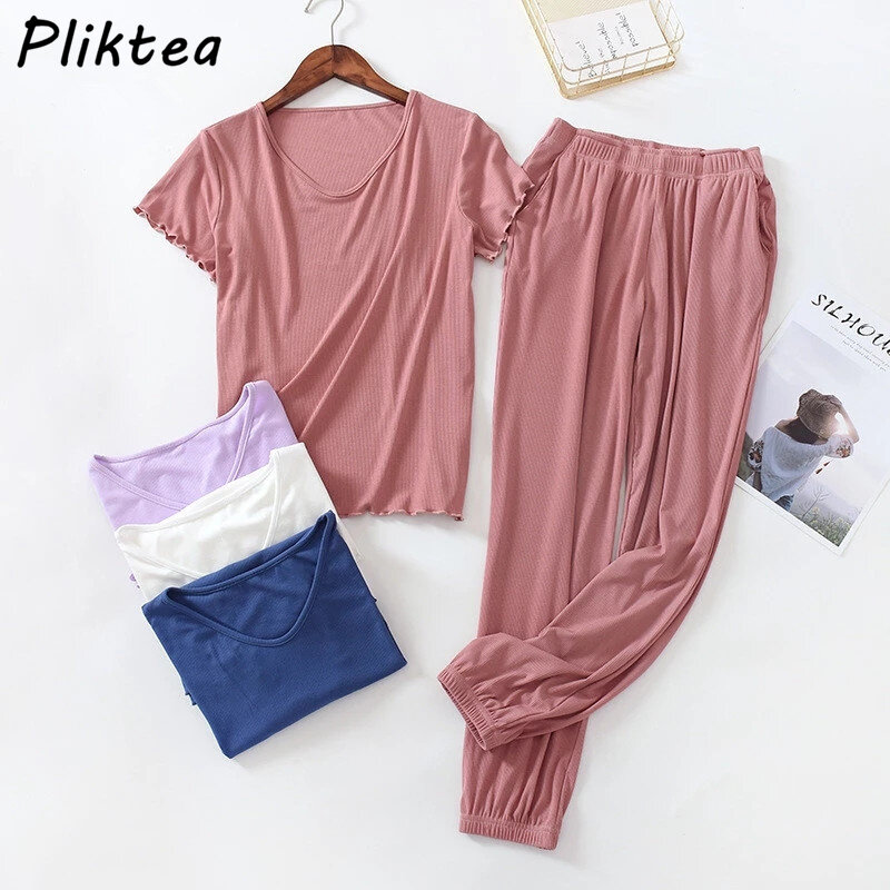 Pliktea-Conjunto de pijama holgado para mujer, ropa de dormir de Modal Atoff para el hogar, Verano