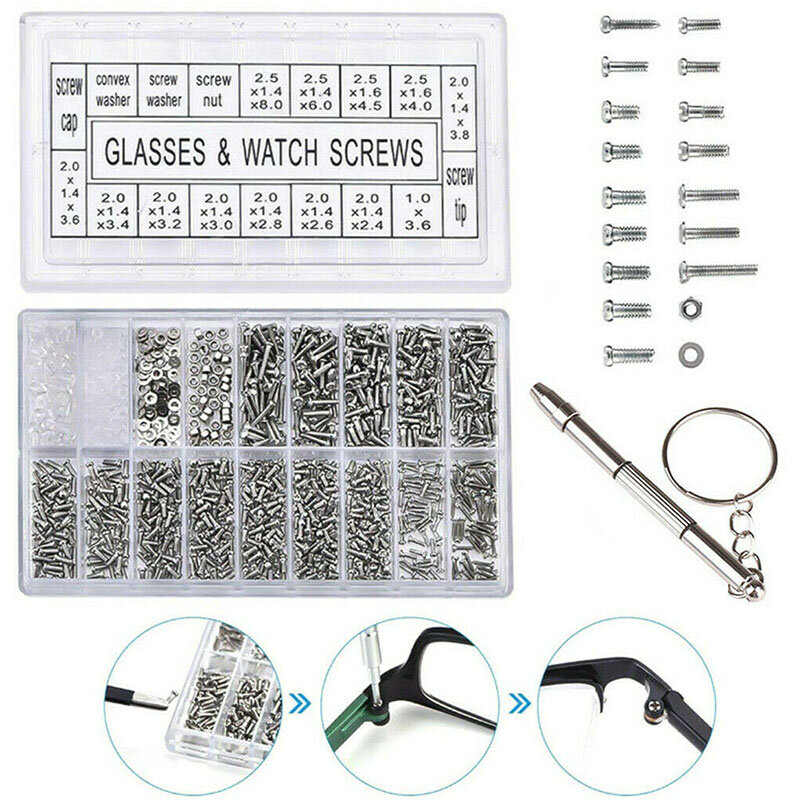 1000 sztuk/zestaw Assorted Screws zestaw wkrętaków do okularów przeciwsłonecznych zegarek telefon zestawy narzędzi naprawczych płaskiej głowy Phillips gwiazda nakrętka śrubokręt