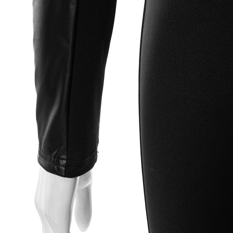 เซ็กซี่ผู้หญิง Pu หนัง Jumpsuit ด้านหน้าซิปสี Streetwear Bodycon ยาว Romper ผู้หญิง Jumpsuit Overalls