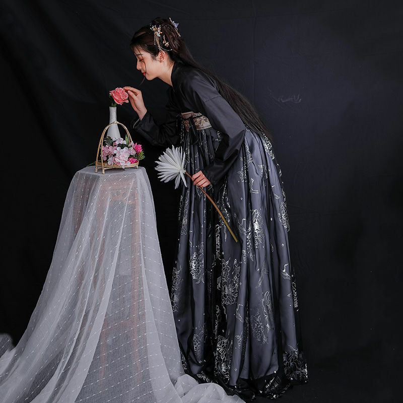 السيدات الجنية تأثيري الصينية القديمة تانغ البدلة الشعبية فستان الأميرة مهرجان وتتسابق الأسود ملابس رقص Hanfu دعوى النساء