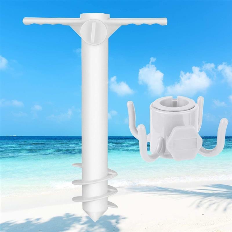 Porte-parapluie de plage avec crochet de suspension, Support coupe-vent pour le jardin et la plage