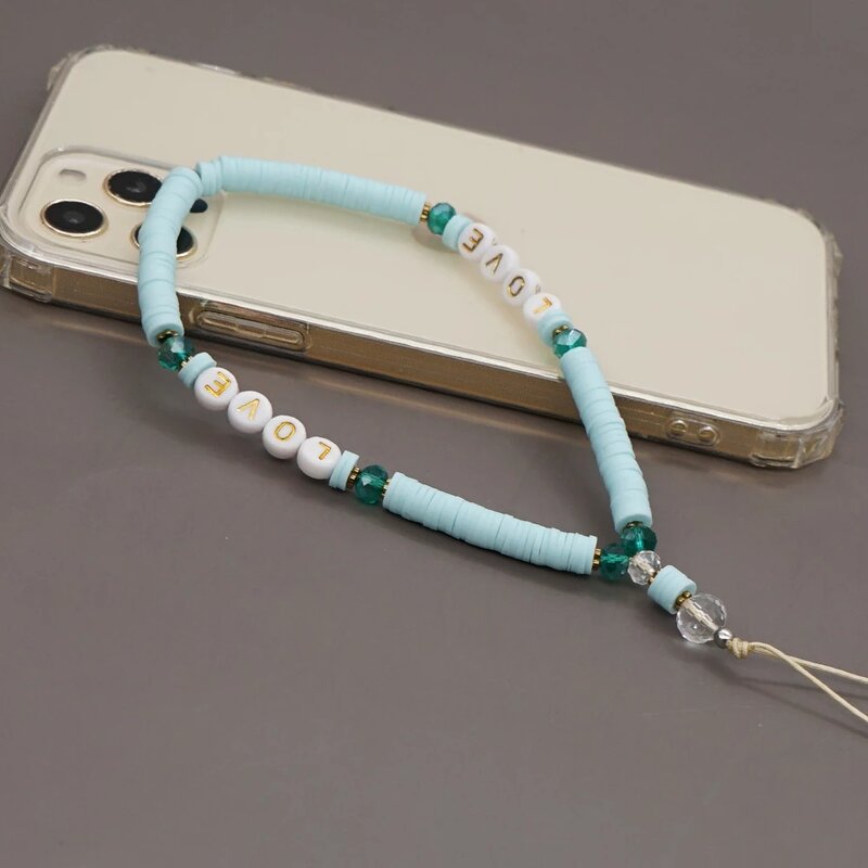 2021 na moda pulseira móvel telefone charme pérola cerâmica macia frisado telefone corrente amor carta jóias para feminino anti-lost cordão presente
