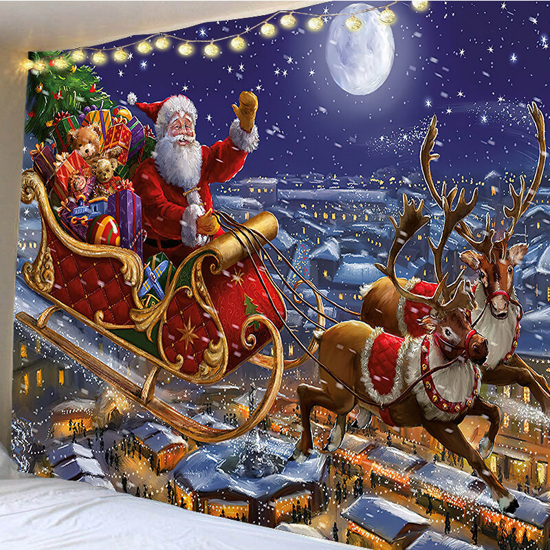 แฟชั่นโมเดิร์นสไตล์ Santa Claus รูปแบบแขวนผนังห้องนอนพื้นหลังคริสต์มาสชุด Tapestry