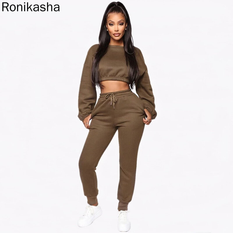 Ronikasha Two Piece Set Woman Fall Tracksuit Pullover Crop Top and Sweatpants Suit Women Clothes Wholesale