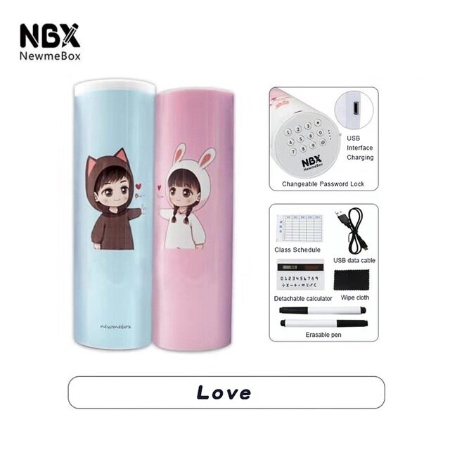 NBX-estuche escolar newmebox para niñas y niños, con calculadora, Circular, multifunción, elegante, con bloqueo de contraseña