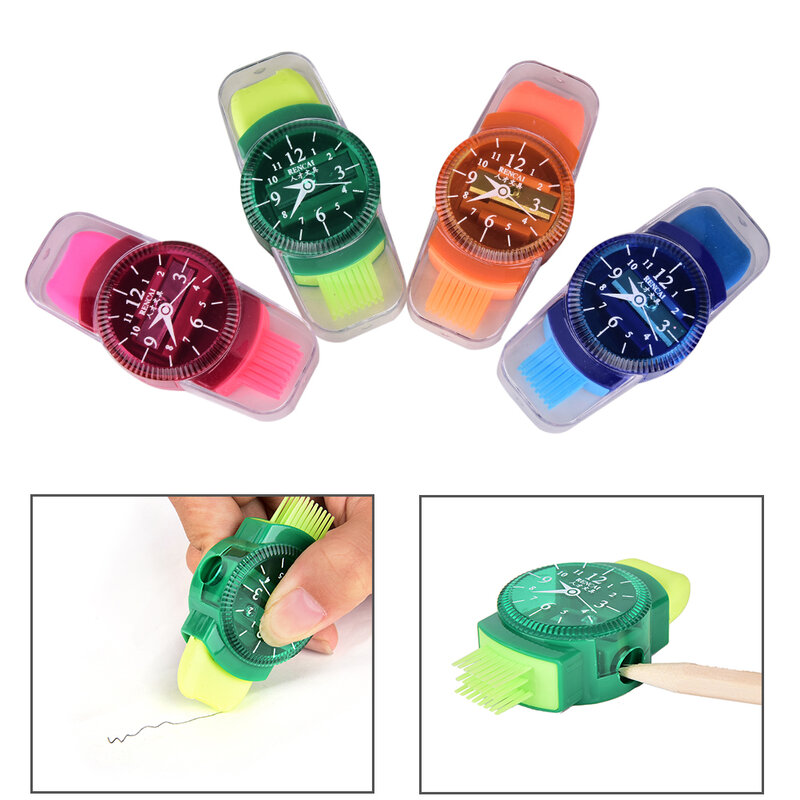 Taille-crayon 3 en 1 pour montre-bracelet, modélisation, avec gomme et brosse, fournitures de papeterie scolaires créatives