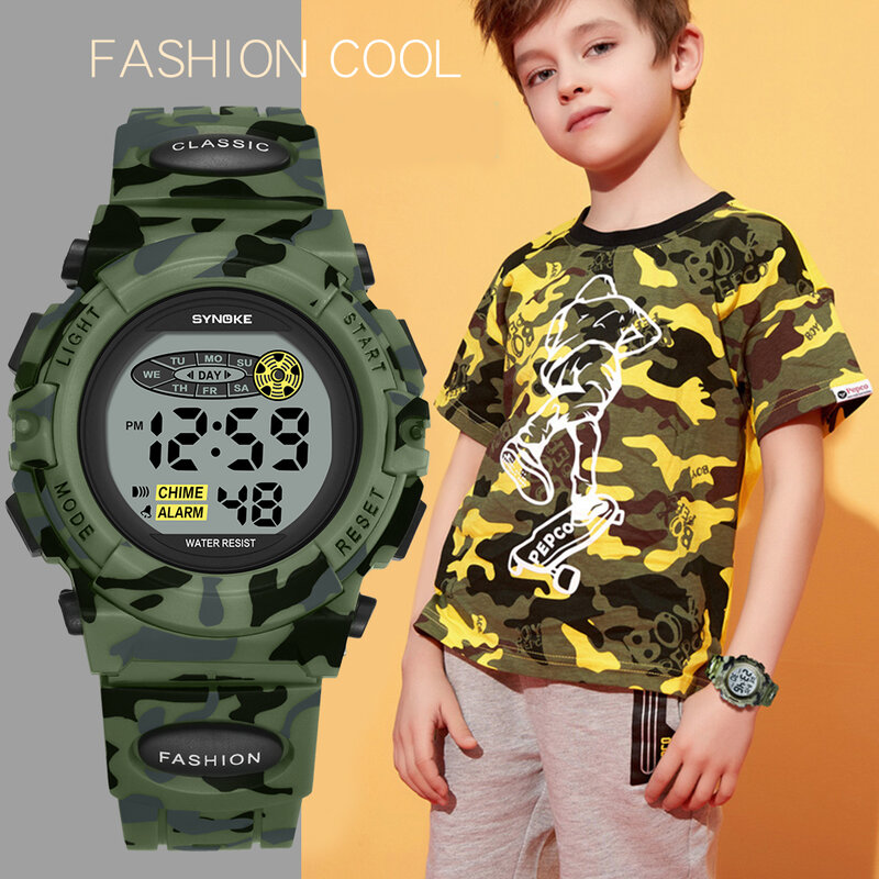 Crianças relógio à prova dwaterproof água colorido luminoso dial esportes garoto meninos relógio camuflagem militar relógio estudante relogio infantil menino