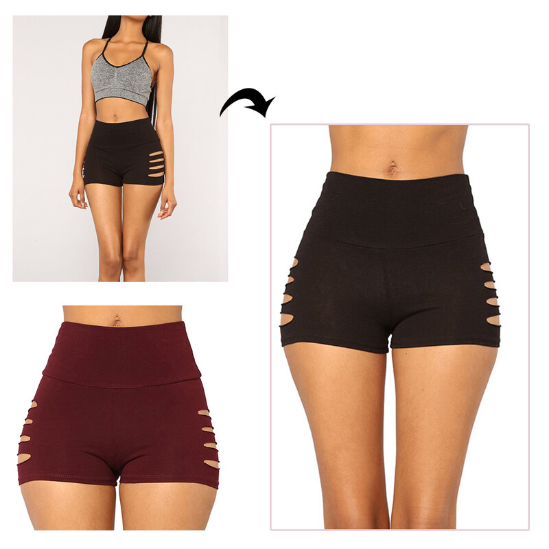 Pantalones cortos deportivos elásticos para mujer, pantalón corto Sexy con agujeros, cintura alta, para Fitness, para verano