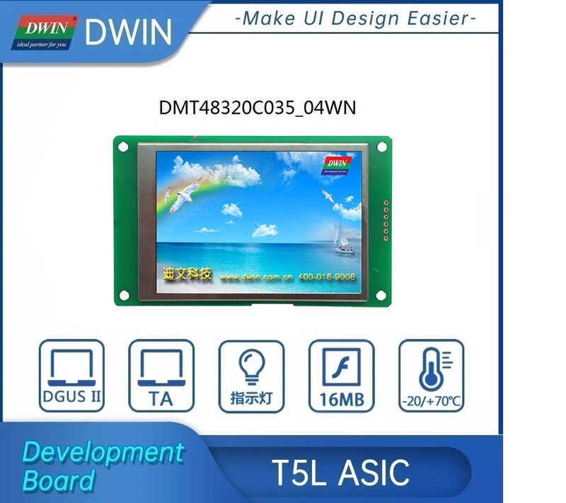 DWIN โมดูล TFT LCD 3.5นิ้ว480*320ความละเอียด HMI จอแสดงผลเชื่อมต่อ Arduino PLC Esp32 DMT48320C035_04WN