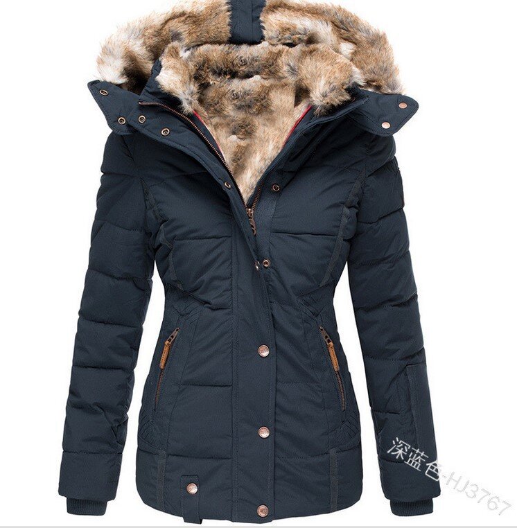 New winter warm woolen cotton jacket women's zipper long-sleeved slim cotton coat hooded coat