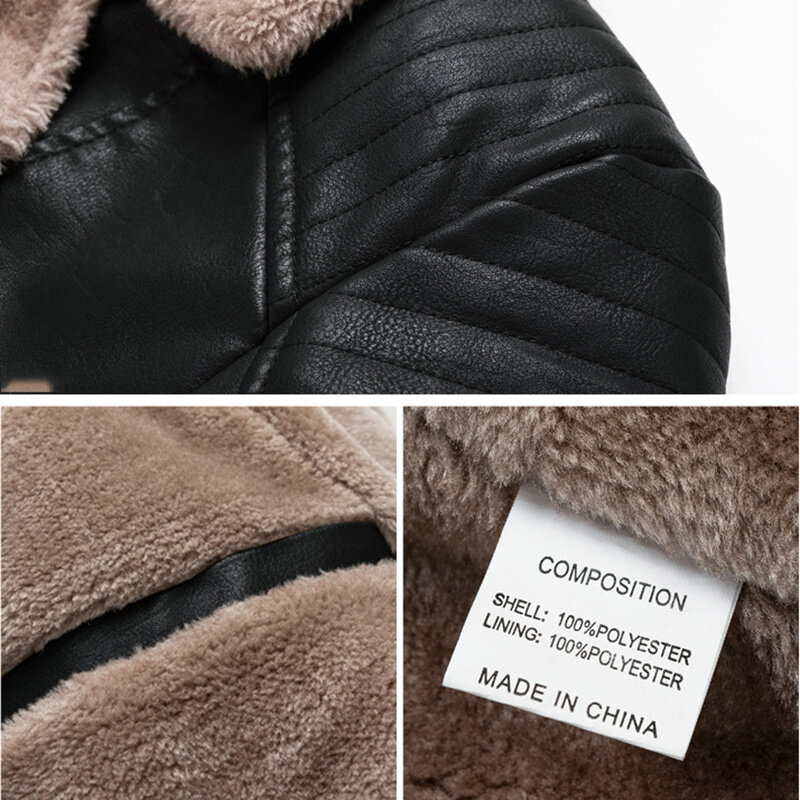 Blouson en cuir PU homme d'affaires décontracté avec doublure en laine épaisse et chaude, taille M-2XL, automne hiver