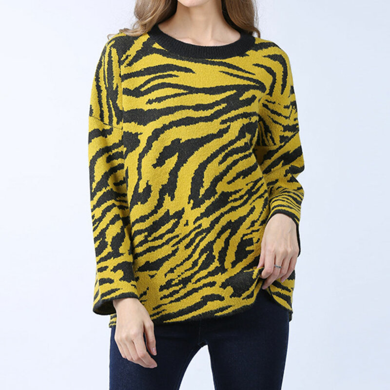 Пуловер ZOTTSOZ, повседневный модный вязаный свитер в полоску с зеброй, женская одежда 2021, свободный винтажный трикотажный джемпер в стиле Хара...
