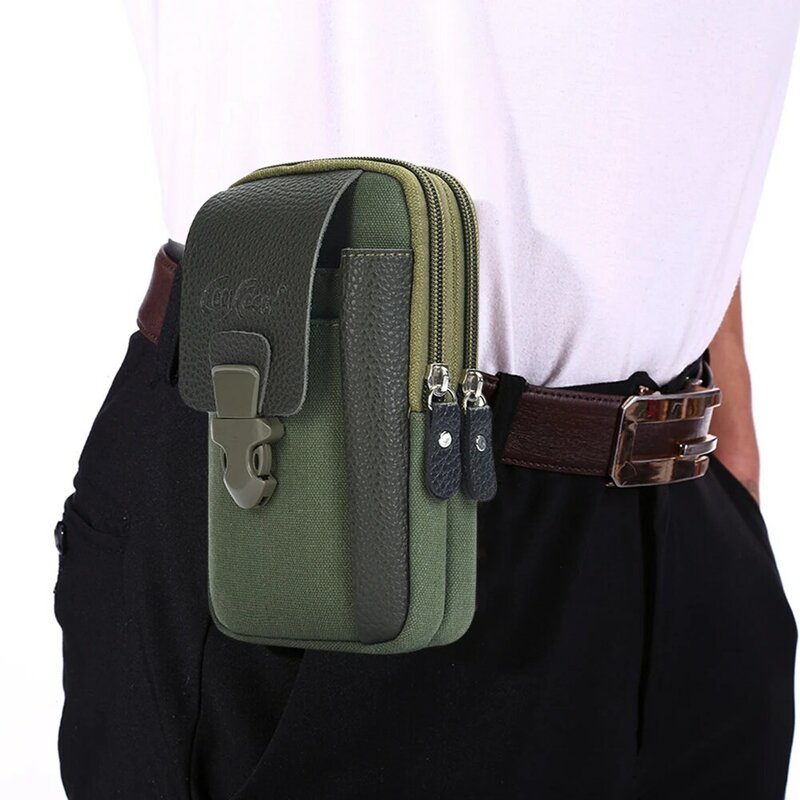Men's Canvas Fanny Waist Bag Business Sports Casual Mobile Phone Belt Bum Pouch Wallet Elderly Male Zipper Outdoor Pocket